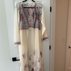 Ivory Floral Embroidered Maxi Dress